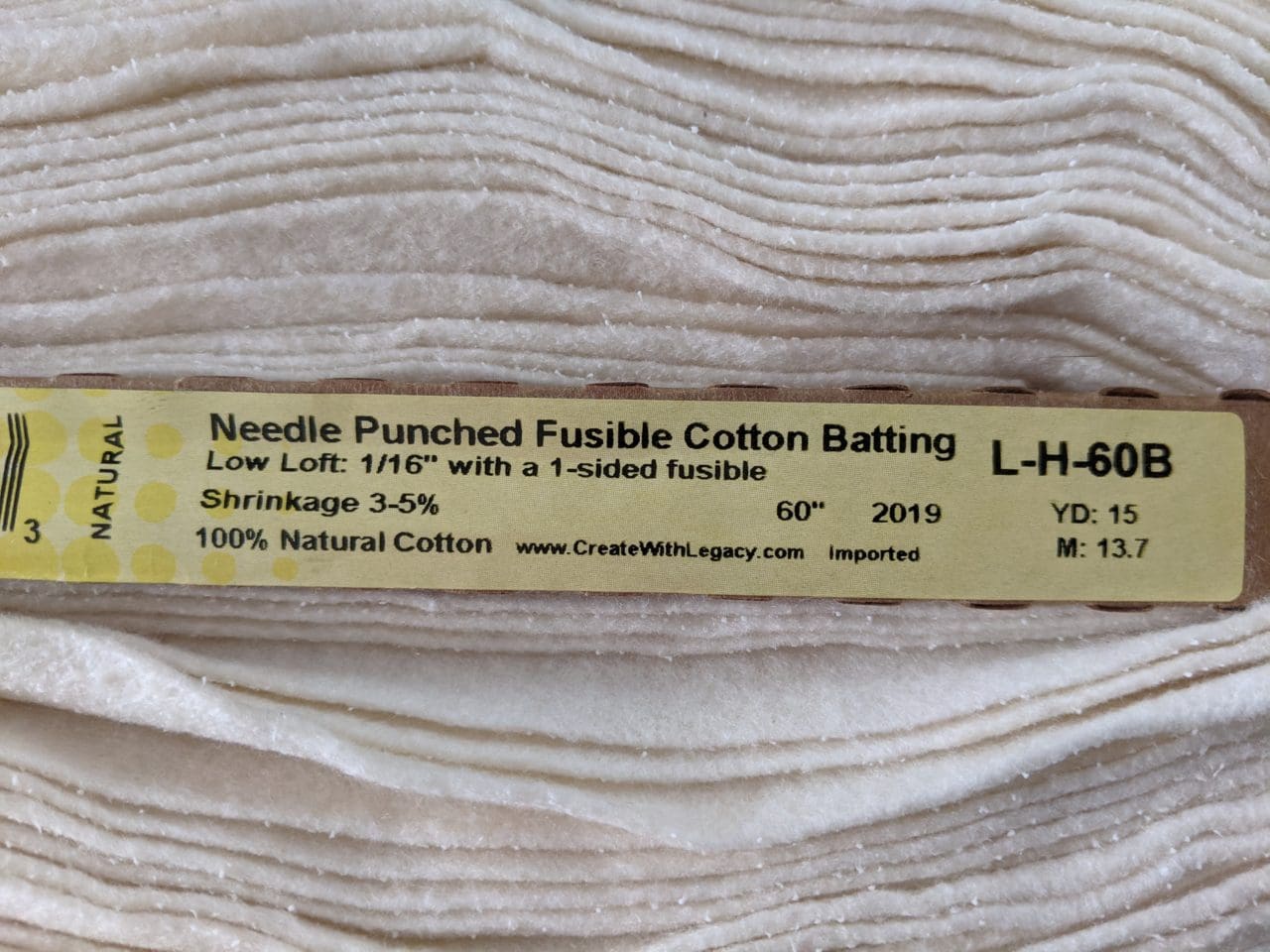 100% Cotton Wadding for Quilting, Needled Cotton Batting, Natural